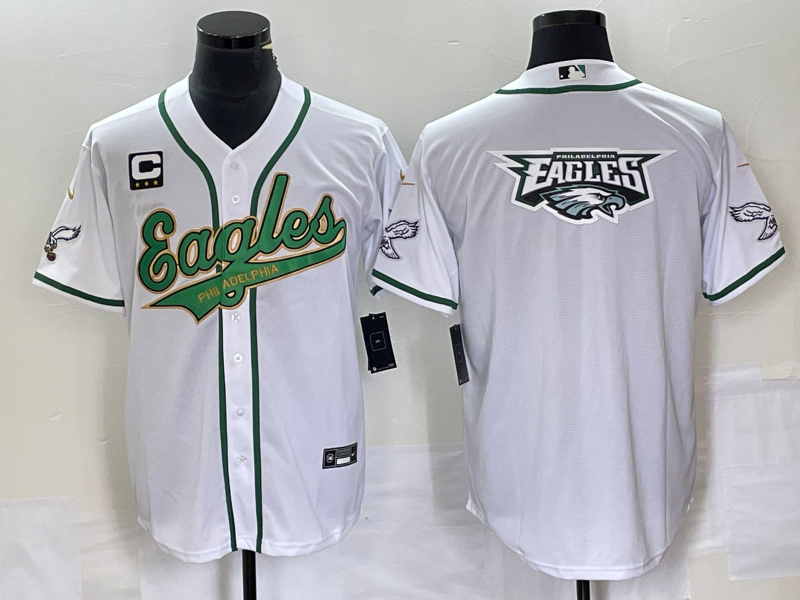 Men's Philadelphia Eagles White Gold With 3-star C Patch Team Big Logo Cool Base Stitched Baseball Jersey